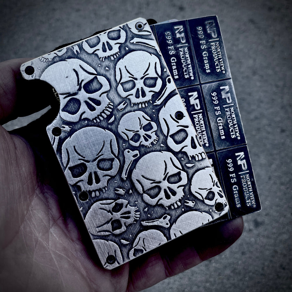 
                  
                    Load image into Gallery viewer, NVP North View Products Silver Skull Minimalist Wallet
                  
                